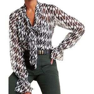 Diane Von Furstenberg Tina Silk Tie Neck Button Down Blouse